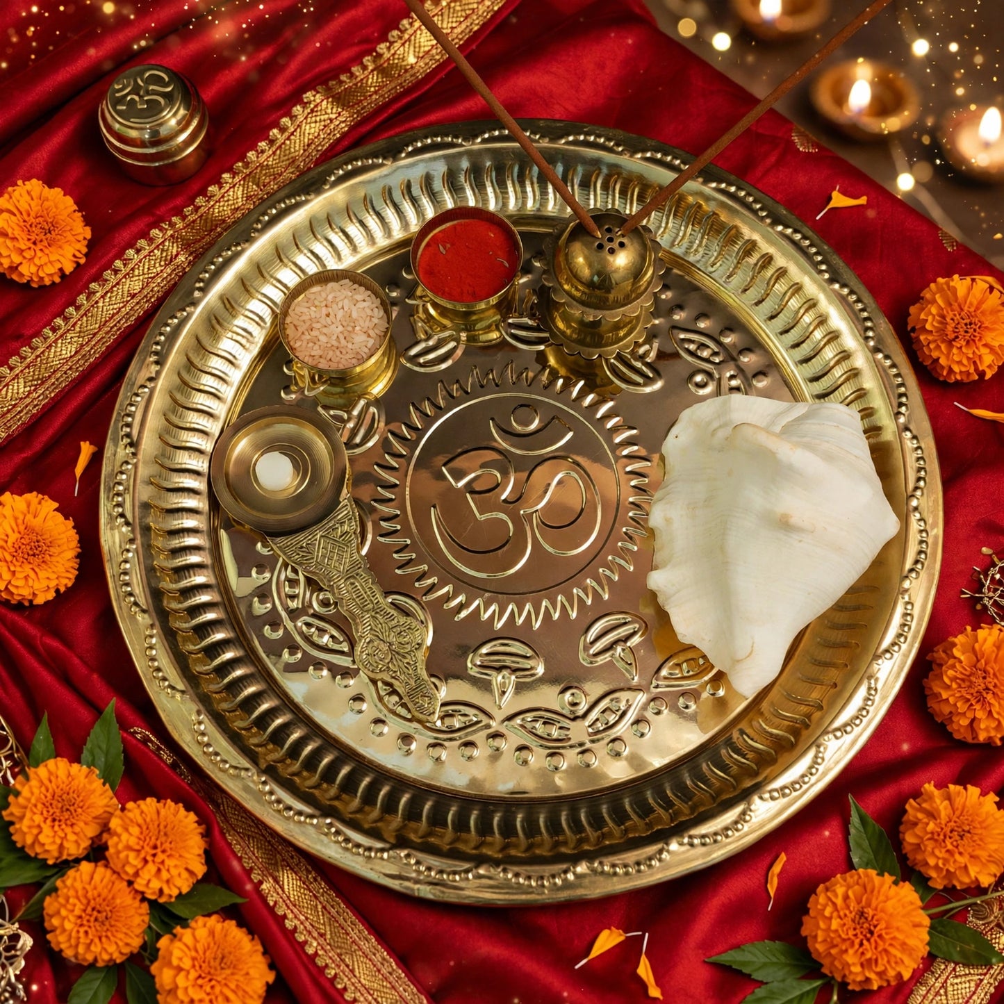Brass Om Pooja Thali Set