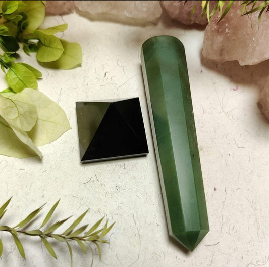 Crystal Duo Set (Amethyst Pyramid with Green Wand)