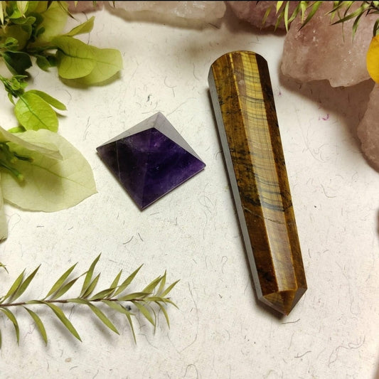 Amethyst Pyramid & Tiger’s Eye Wand (Duo Set)