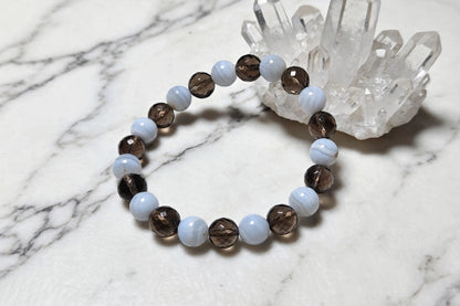 Smoky Quartz & Aquamarine Bracelet | Natural Crystal Bracelet for Calm, Clarity & Inner Strength
