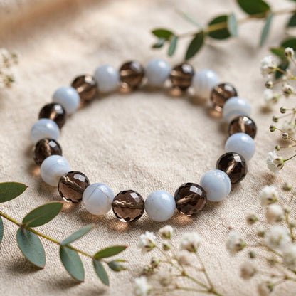 Smoky Quartz & Aquamarine Bracelet | Natural Crystal Bracelet for Calm, Clarity & Inner Strength