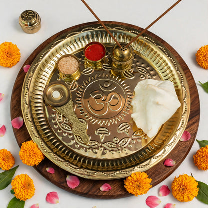 Brass Om Pooja Thali Set