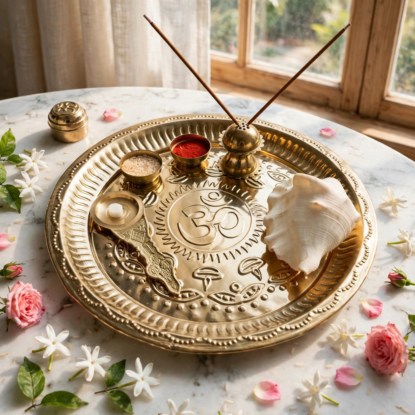 Brass Om Pooja Thali Set