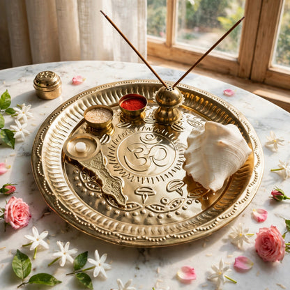 Brass Om Pooja Thali Set