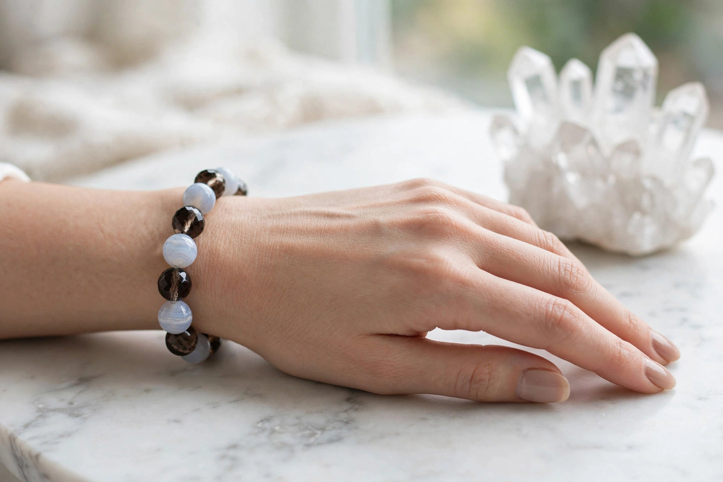 Smoky Quartz & Aquamarine Bracelet | Natural Crystal Bracelet for Calm, Clarity & Inner Strength