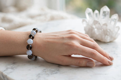 Smoky Quartz & Aquamarine Bracelet | Natural Crystal Bracelet for Calm, Clarity & Inner Strength